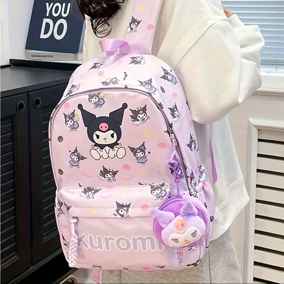 🆕 Hello Kitty - Kuromi - Kawaii - Nylon Backpack - Large Capacity - Purple - NIB - Picture 6 of 10